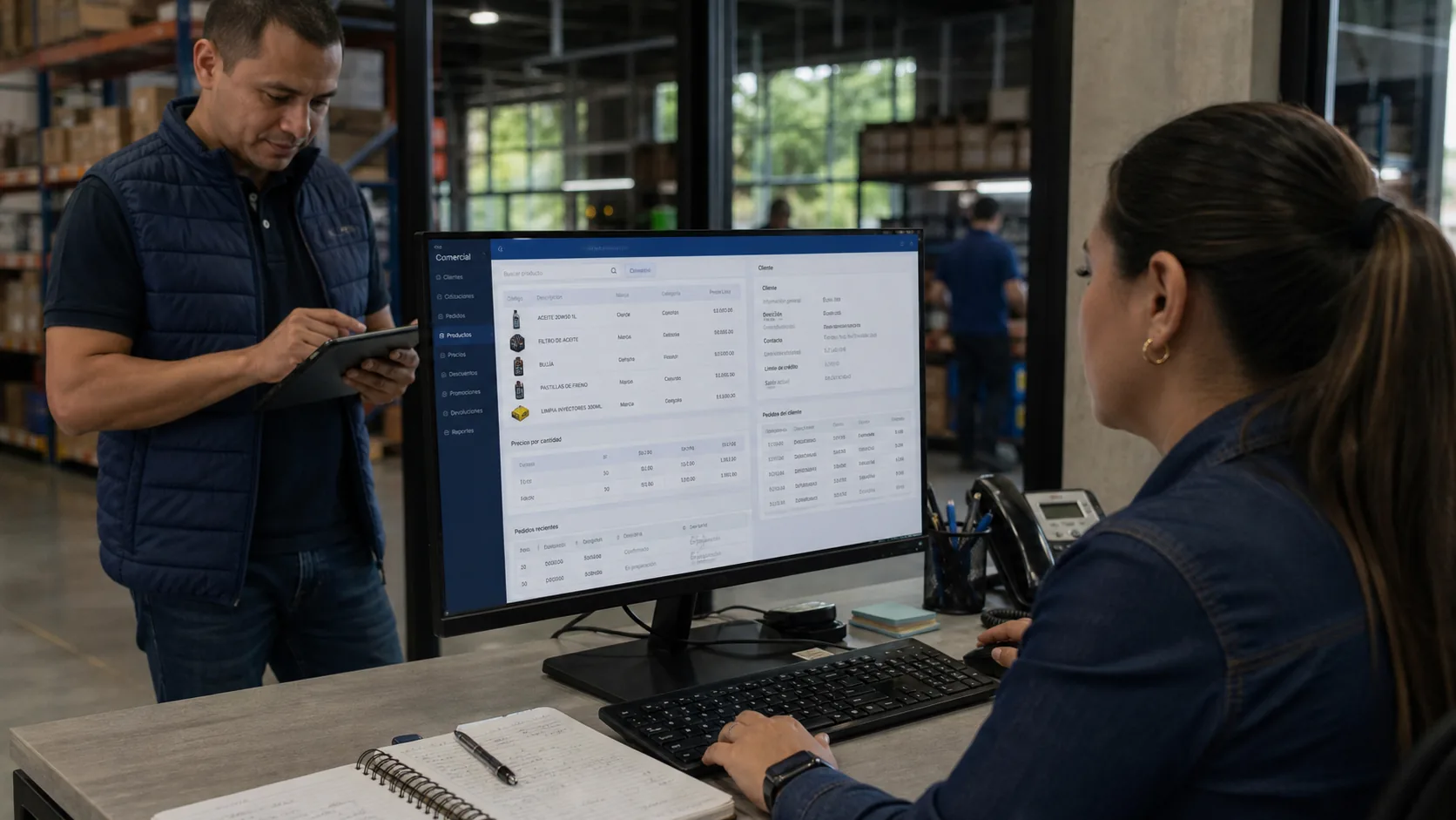 Equipo de distribución utilizando un módulo comercial de ERP
